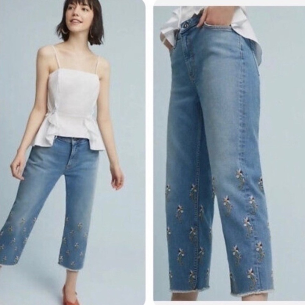 Anthropologie Pilcro and the Letterpress Crop Capris Floral Raw Hem Jeans 25